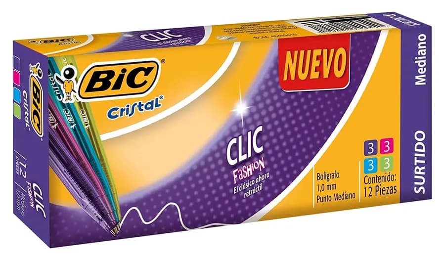 UNIDAD ESFERO BIC CLIC FASHION MEDIO COLORES